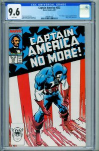 Captain America #332 CGC 9.6 1987-Steve Rogers resigns 3990901025