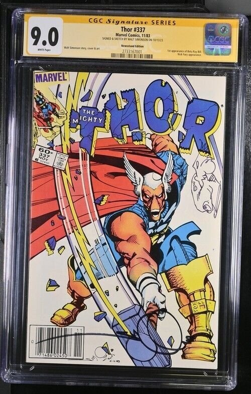 Thor (1983) # 337 (CGC 9.0 SS) Signed & Sketch Walt Simonson *Newsstand Edition