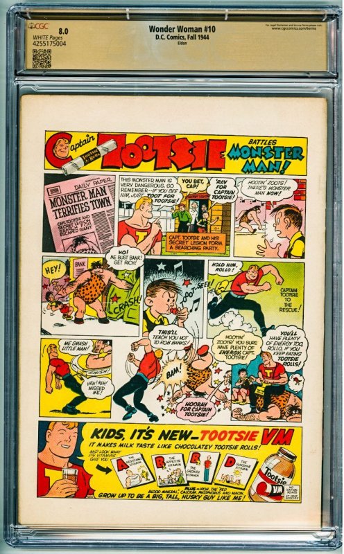 Wonder Woman #10 (1944) CGC Pedigree Grade 8.0! White Pages! Eldon!