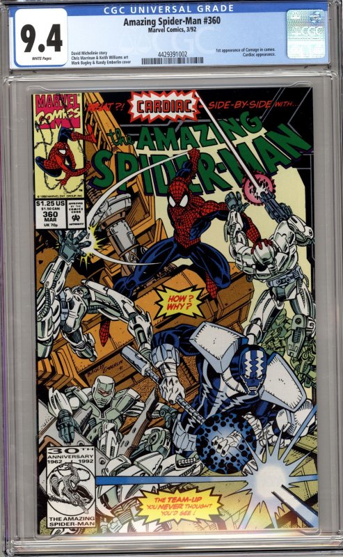 The Amazing Spider-Man #360 (1992) CGC 9.4 NM 1ST CARNAGE CAMEO APPEARANCE