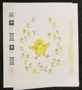 HAPPY EASTER Dancing Chick w/ Flower Border 6x6.5 Greeting Card Art #2230