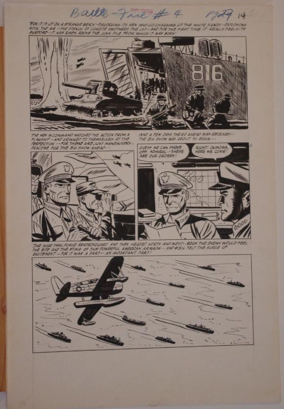 BATTLE FIRE #4 original art, Golden age, pgs 12 13 14 15 16, 15x22, 1955,5 pgs