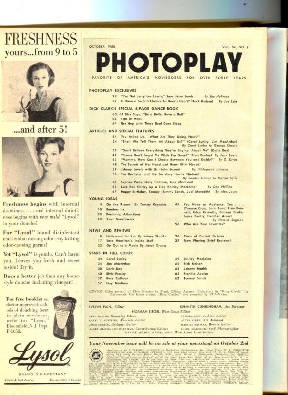 Photoplay-Elvis Presley-Jerry Lewis-KIm Novak-John Saxon-Oct-1958