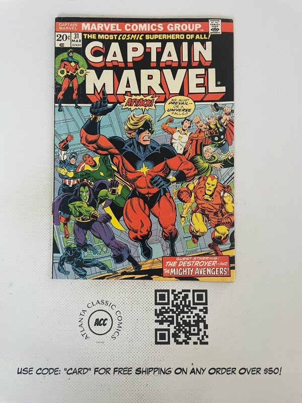 Captain Marvel # 31 FN- Comic Boook Avengers Kree Skrull Hulk Thor X-Men 1 J225
