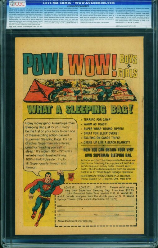 ACTION #1 1976-CGC GRADED 9.6--1st SUPERMAN-SLEEPING BAG REPRINT!-HTF 0224696006