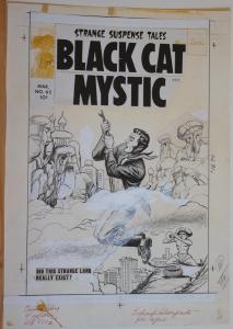 DOUG WILDEY (attributed) original art, BLACK CAT MYSTIC Cover #62,13x19, 1958