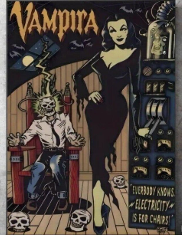 VAMPIRA Electricity Is For Chairs! Canvas Poster 12×16 Horror NEW / No Frame