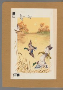 FATHERS DAY Ducks Flying Over Pond w/ Sunrise 5.5x7.5 Greeting Card Art #FD701