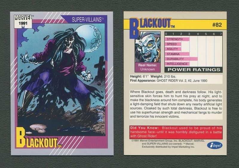 1991 Marvel Comics II  Card  #82 ( Blackout )  MINT