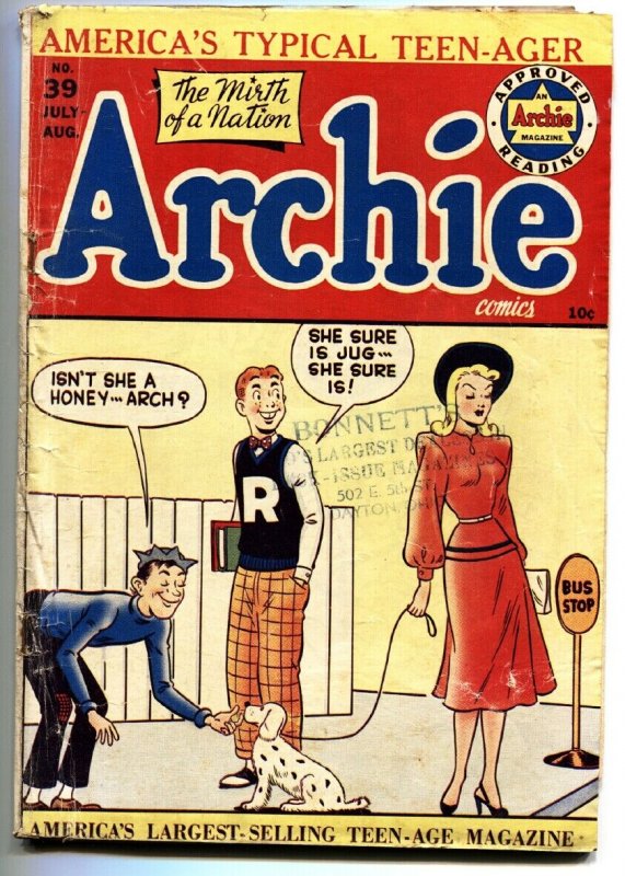 ARCHIE #39 comic book-1949-dog walking cover-Golden-Age