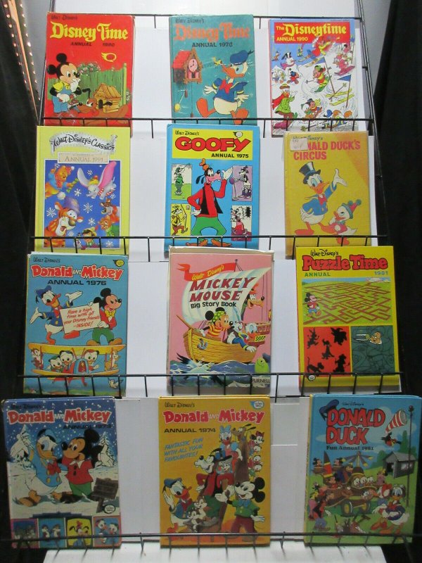 Disney British Annuals Lot of 12Diff from 1973-1991 Donald Mickey Uncle Scrooge 