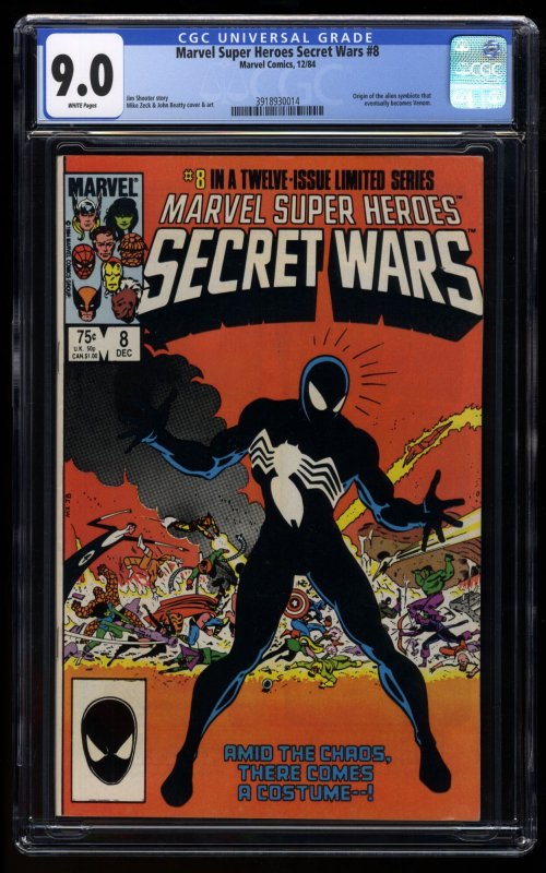 Marvel Super-Heroes Secret Wars #8 CGC VF/NM 9.0 White Pages 1st Black Costume!