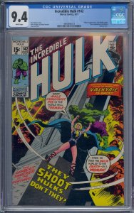 INCREDIBLE HULK #142 CGC 9.4 VALKYRIE TOM WOLFE HERB TRIMPE WHITE PAGES