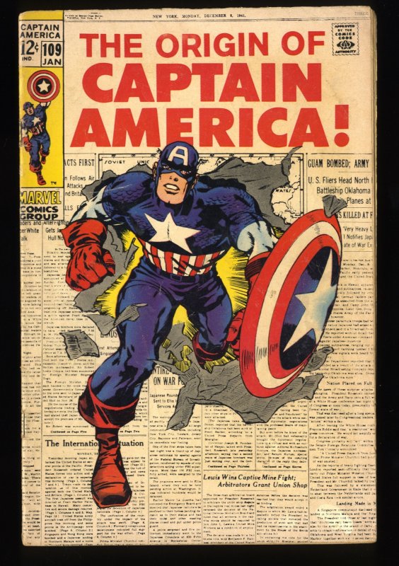 Captain America #109 VG 4.0 Classic Kirby Cover!