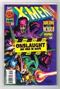 X-Men #55 (1996) ( THE ONSLAUGHT NO ONE IS SAFE, STICKER IS NOT STUCK ON COMIC )