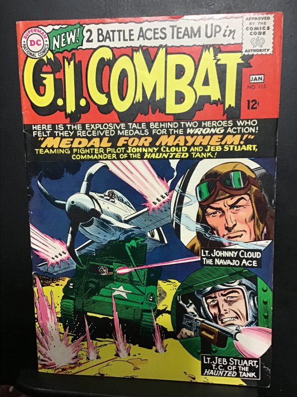 G.I. Combat #115 (1966) hi grade heart attack, Johnny cloud! VF/NM Boca CERT.