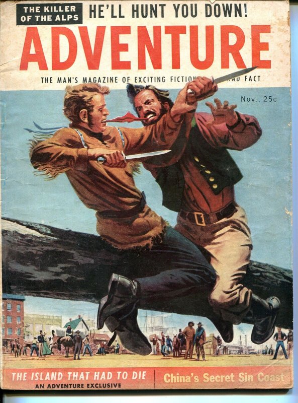 Adventure11/1955-Popular Pubs-knife fight cover-pulp thrills-P/FR