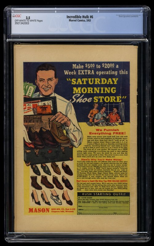 Incredible Hulk #6 CGC VG- 3.5 Off White to White