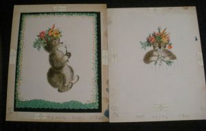 BIRTHDAY Teddy Bear w/ Onion & Vegetables 2pcs 8x10 Greeting Card Art #1110 