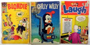Mixed Lot 3 #Blondie 108, Four Color Chilly Whilly 740, Laugh 154 1957 Comics