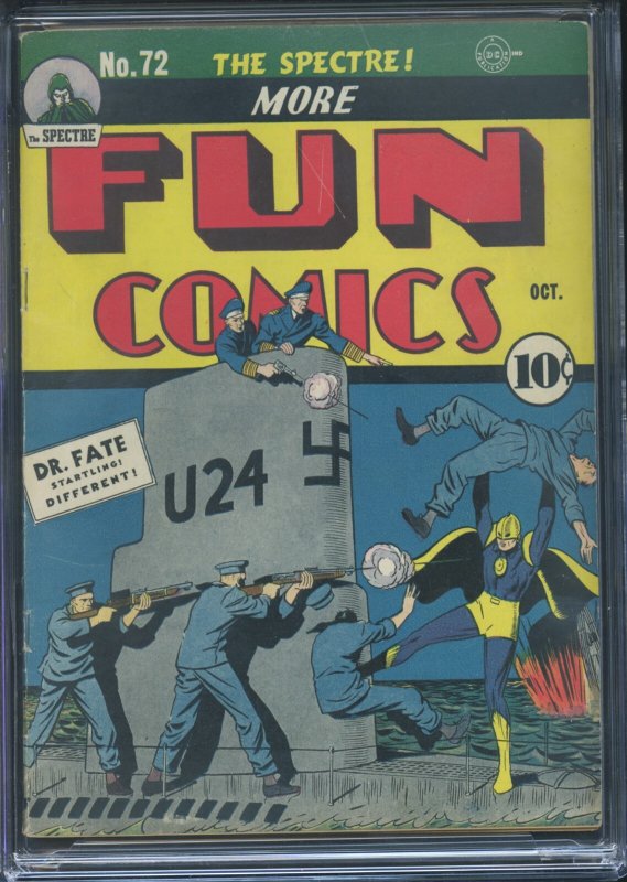 MORE FUN COMICS 72 - CGC-7.0 - OW-W - Dr Fate WWII cover - Spectre - Golden Age