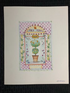 A NOTE OF THANKS Topiary Tree w/ Fruit & Hearts 9x11 Greeting Card Art #0122