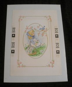 GET WELL WISHES Cute Girl w/ Basket of Dasies 7x9.5 Greeting Card Art #C9550