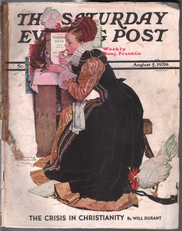 Saturday Evening Post 8/5/1939-Norman Rockwell cover-complete mag-G