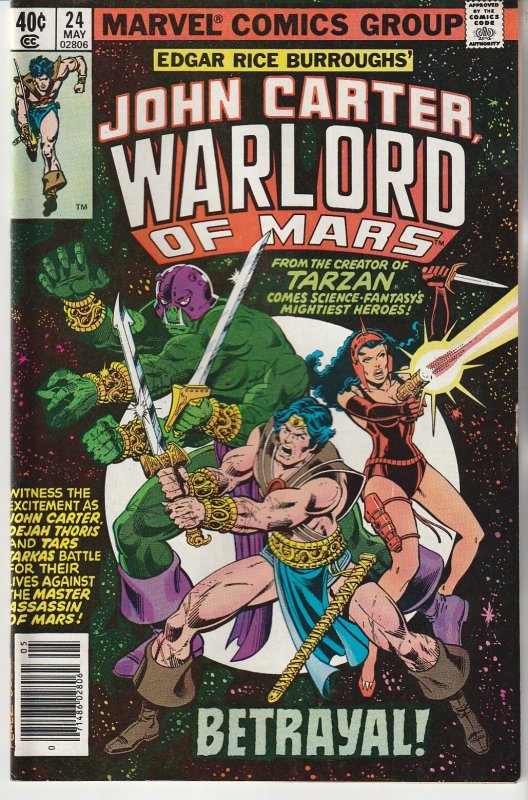 John Carter Warlord of Mars(Marvel) # 24  The Warlord targeted by Assassins !