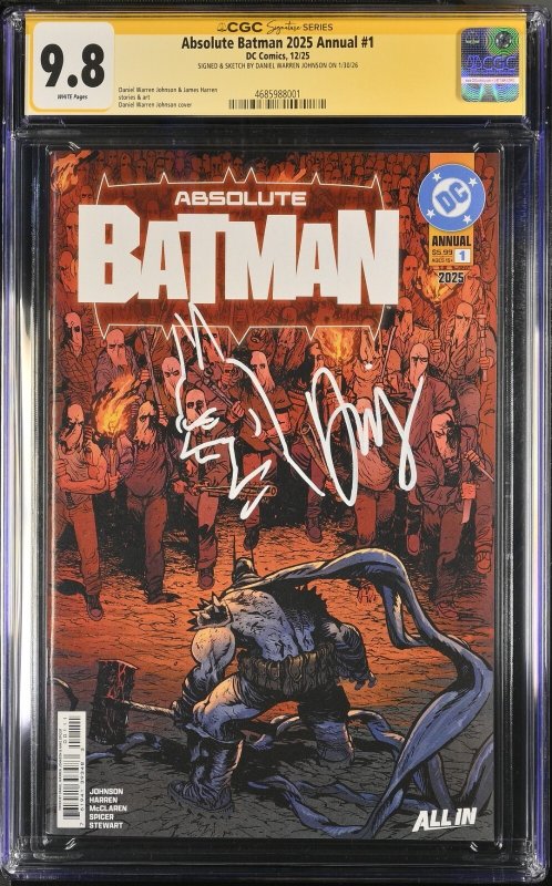 ABSOLUTE BATMAN ANNUAL #1 CGC SS 9.8 Signed & Sketch by DANIEL WARREN JOHNSON!
