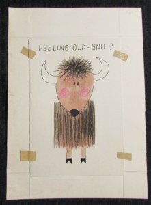 HAPPY BIRTHDAY Feeling Old-Gnu? Buffalo 5x7 Greeting Card Art #8828