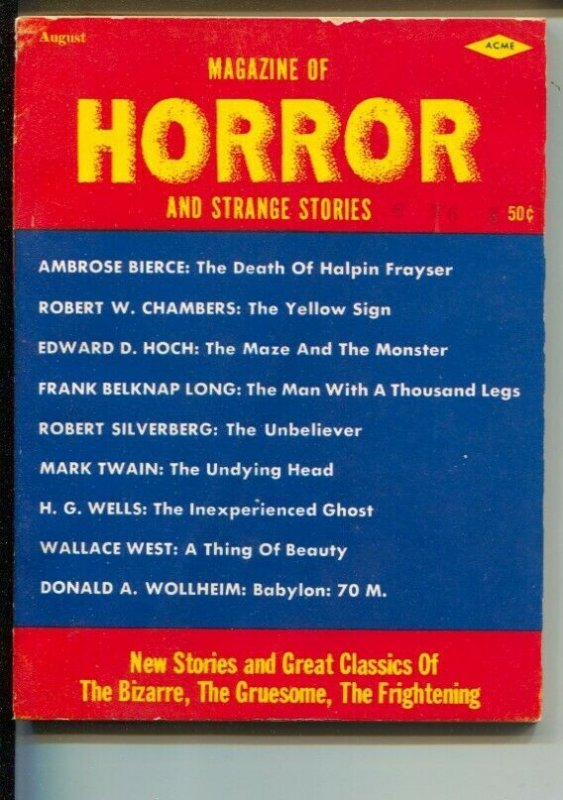 Magazine Of Horror and Strange Stories #1 8/1963-1st issue-pulp terror-weird ...