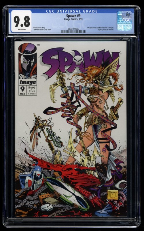 Spawn #9 CGC NM/M 9.8 White Pages 1st Appearance Angela! Todd McFarlane!