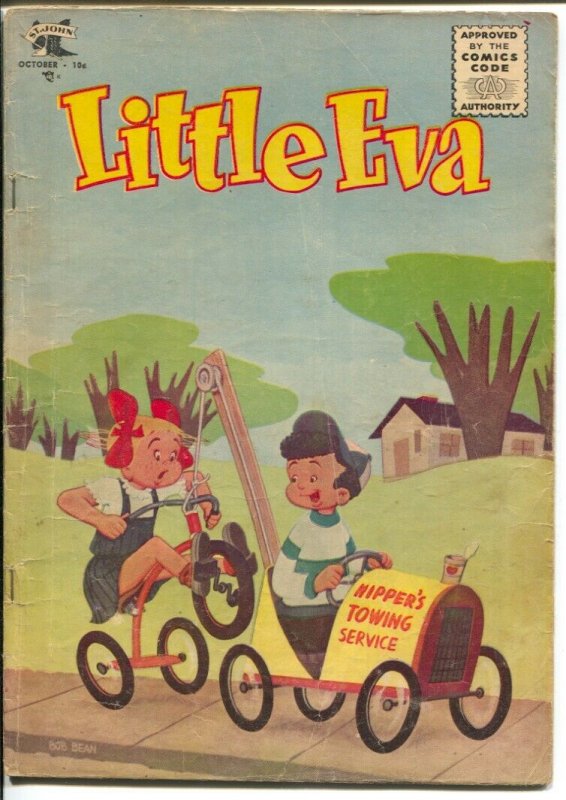 Little Eva #20 1955-St John-painted cover by Bob Bean-tow truc-cover-G/VG