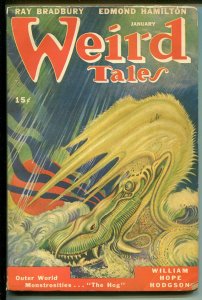 Weird Tales 1/1947-monster cover-pulp horror-Bradbury-Hamilton-VG