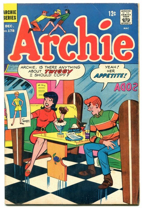 Archie #178 1968-soda shop-ice cream-Twiggy tribute-FN+