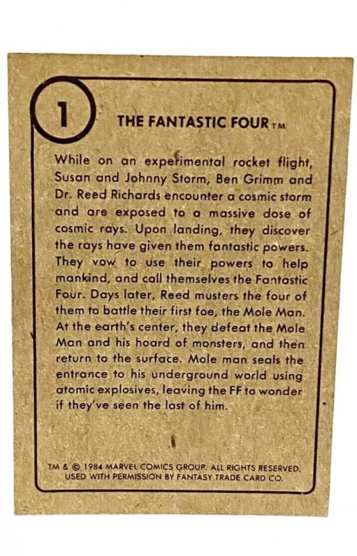 FANTASTIC FOUR #1  MARVEL SUPERHEROES FIRST ISSUE COVERS CARD  NM 1984 BEAUTIFUL