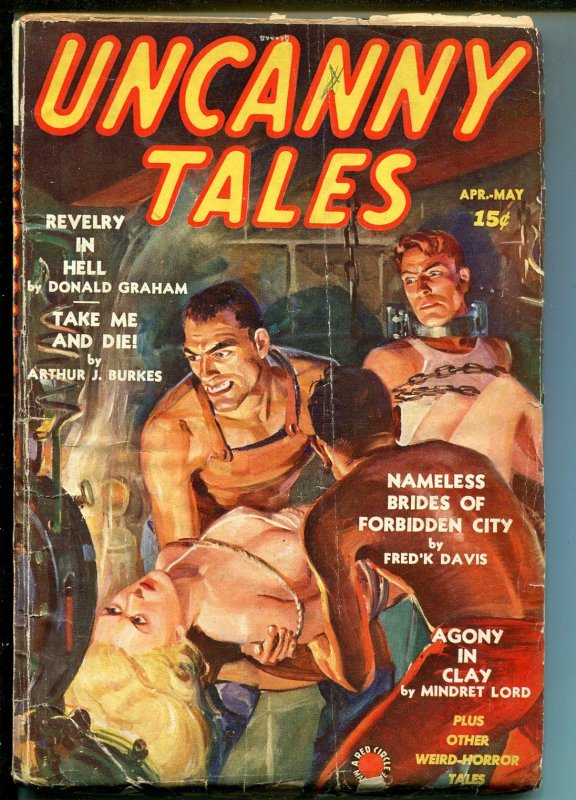 UNCANNY TALES 4/1939-1ST ISSUE-FEMALE TORTURE & DECAPITATION-SCHOMBURG ART-good