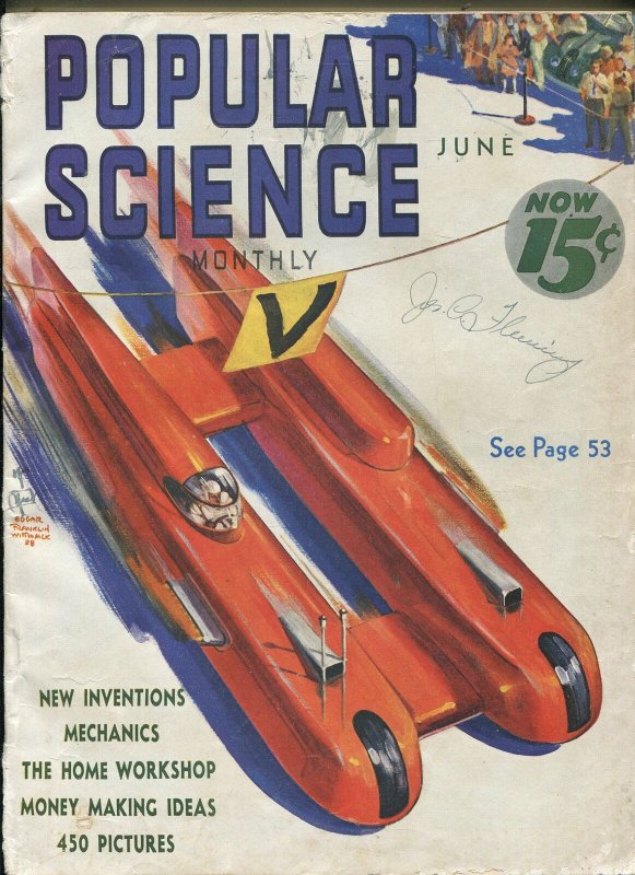 POPULAR SCIENCE 06/1938-PULP STYLE MOTORCYCLE RACE COVER-9 X 12-vg