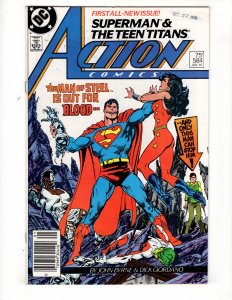 Action Comics #584 (VF+) 1987 TEEN TITANS Appearance John Byrne / ID#984