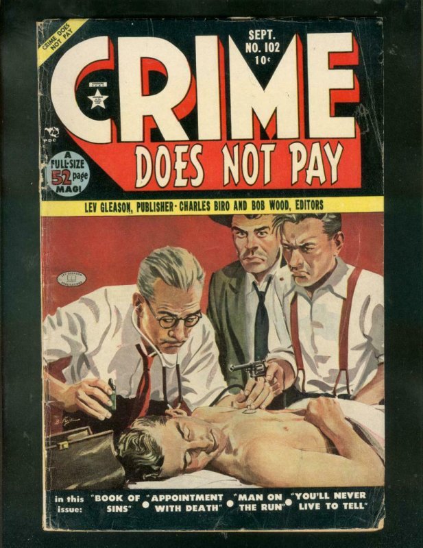 CRIME DOES NOT PAY #102 1951-PRE CODE-HORROR COVER-RARE VG 