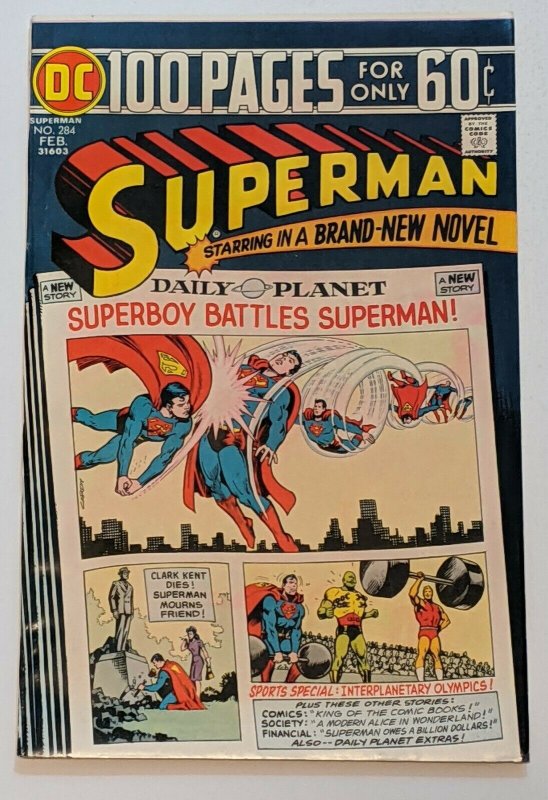 Superman #284 (Feb 1975, DC) FN 6.0 100 Pg Giant Nick Cardy cover 