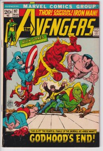 AVENGERS #97 (Mar 1972) Super sharp VG+ 4.5 off white to white! See description