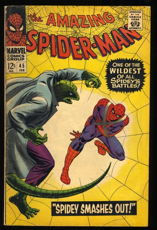 Amazing Spider-Man #45 VG+ 4.5 3rd Lizard Appearance! Stan Lee! Silver Age