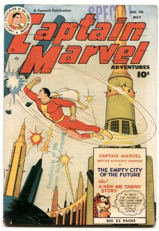 Captain Marvel Adventures #96 1949- Mr Tawny- Dr Pepper stamp FN-