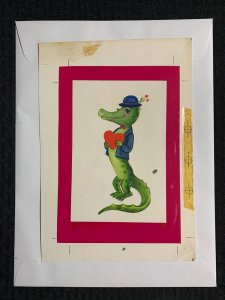 VALENTINES DAY Painted Alligator with Heart 7x10 Greeting Card Art V3815