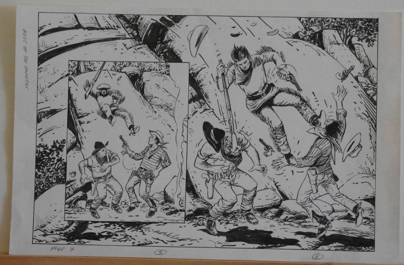 SAM GLANZMAN original art, WEST of the DAKOTAS #1 Pg 7, 2002, Splash, Fight