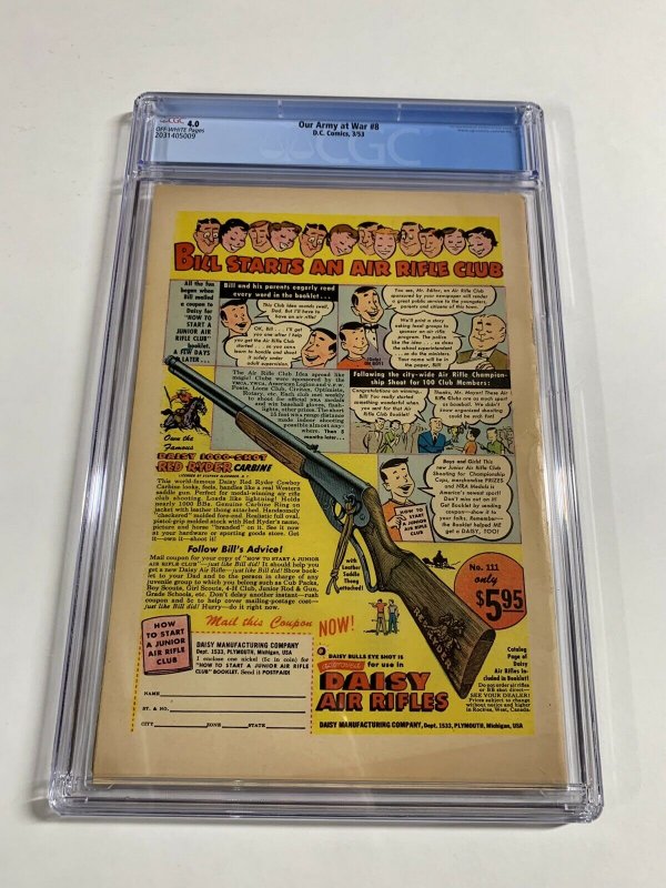 Our Army At War 8 Cgc 4.0 Ow Pages Dc Comics Golden Age War