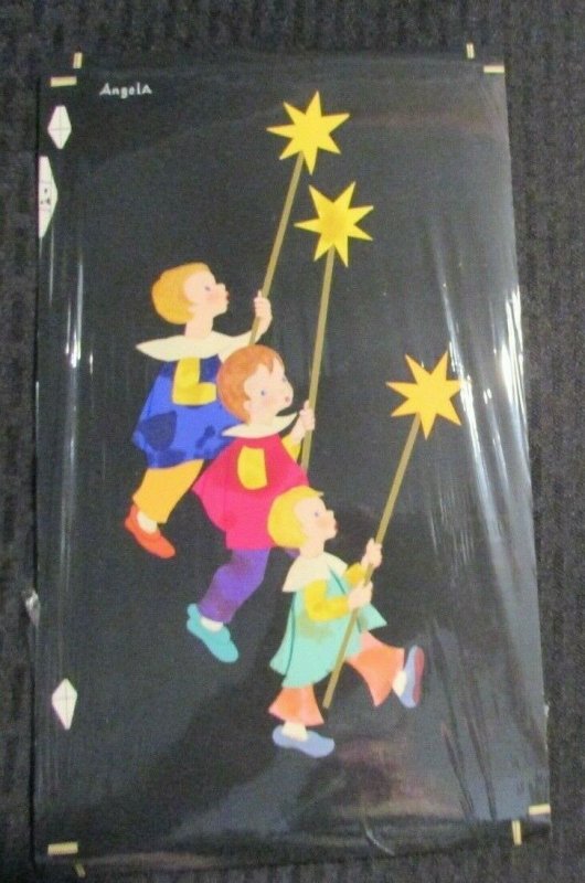 CHRISTMAS Children Marching w/ Stars on Sticks 6.5x11 Greeting Card Art #nn