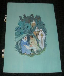 CHRISTMAS Green Nativity w/ Wise Men Camels 6.5x9.25 Greeting Card Art #SP5523